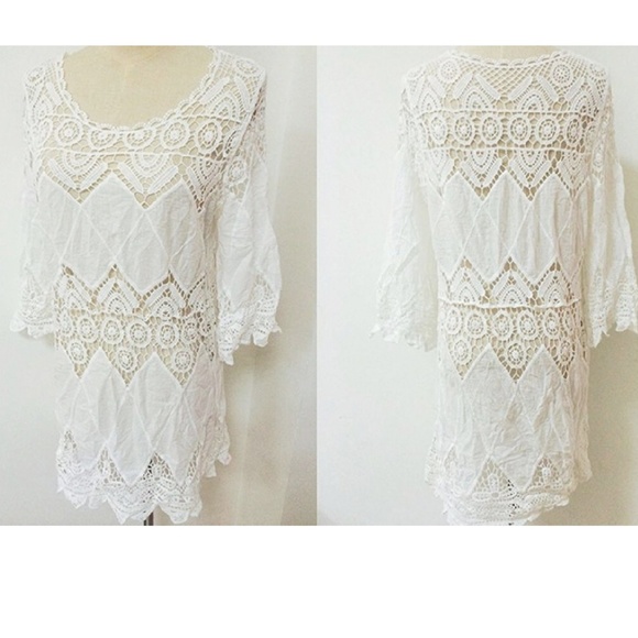 NEW Ivory Cotton Coverup Tunic Boho Swim  NWT S  L - Picture 4 of 8